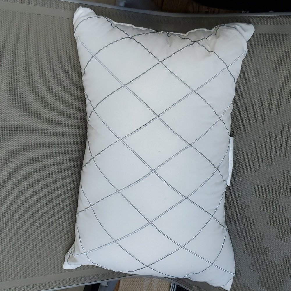 White Embroidered Silver Lattice Pattern Rectangle Decorative Pillow 12 x 18